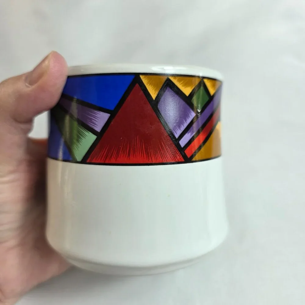 Sakura Sunset Mountain Sugar Bowl with Lid White with Multicolor Border